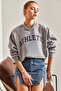 Women's Gray Athletic Printed Three-Thread Ribbed Sweatshirt Stk55 - 3