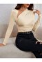 Women's Black V-Necklace Detailed Sandy Fabric Blouse on the Front - 4