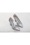 Women's Stoned Silver Satin 9 Cm Evening Dress Shoes 350 - 4