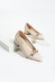 Beige Chain Detail Women's Heeled Shoes