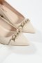 Beige Chain Detail Women's Heeled Shoes - 2