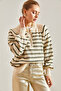 Women's Beige Emerald Striped 11 Button Knitwear Sweater 20235067 - 3
