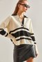 Women's Cream Black Polo Collar Buttoned Knitwear Sweater 20234223 - 2