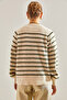 Women's Beige Emerald Striped 11 Button Knitwear Sweater 20235067 - 6