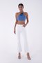 Flexible Mom Fit Women's Jeans with Wide Legs and High Waisted Legs Seamless Detail White Denim