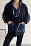 Women's Navy Blue Zipper Pocket Denim Denim Detailed Sweatshirt - 3