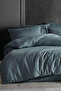 Striped Indigo-Grey Double 100% Cotton Satin Duvet Cover Set - 2