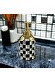 Porcelain Checkerboard Pattern Gold Detailed Liquid Soap Dispenser