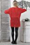 Red V-Neck Long Sleeve Tied Washed Openwork Jacquard Knitwear Long Fit Blouse - 7