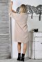 Beige V-Neck Buttoned 3/4 Sleeve Muslin Comfort Woven Wide Cut Dress - 7