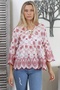 White V-Neck 3/4 Sleeve Tied Allover Embroidered Woven Regular Fit Blouse - 2