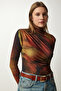 Women's Brown Draped High Collar Sandy Blouse FF00138 - 2