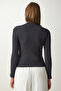 Women's Anthracite Turtleneck Corded Knitted Blouse GT00054 - 5
