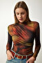 Women's Brown Draped High Collar Sandy Blouse FF00138