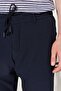 Men's Navy Blue Slim Fit Slim Fit Seersucker Patterned Flexible Tie Waist Trousers - 4