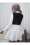 Women's White Shirt Collar Leather And Poplin Flint Back Zipper Long Sleeve Dress - 5