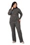 Large Size Wide Leg Elastic Waist Ribbed Knitwear Black Trousers - 5