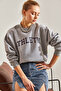 Women's Gray Athletic Printed Three-Thread Ribbed Sweatshirt Stk55 - 6