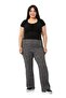 Large Size Wide Leg Elastic Waist Ribbed Knitwear Black Trousers - 2