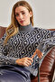 Women's Navy Blue Cream Turtleneck Patterned Knitwear Sweater 20234917 - 6