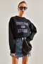 Women's Black Chicago Printed Three Thread Ribbed Sweatshirt Stk61 - 4
