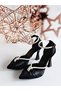 Women's Stoned Black Satin Evening Dress Shoes 353 - 3