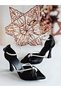 Women's Stoned Black Satin Evening Dress Shoes 353 - 2