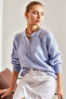 Women's Blue Collared Knitted Turtleneck Striped Sweater 20223207 - 6