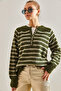 Women's Khaki Striped 11-Button Knitwear Sweater 20235067 - 5
