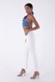 Flexible Mom Fit Women's Jeans with Wide Legs and High Waisted Legs Seamless Detail White Denim - 6