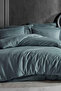 Striped Indigo-Grey Double 100% Cotton Satin Duvet Cover Set