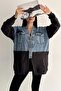 Women's Standard Size Anthracite Knitted Detail Design Denim Jacket - 5