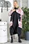 Pink-Black Handkerchief Collar Long Sleeve Plaid Double Pocket Long Fit Woven Casual Coat
