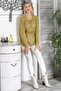 Lemon Mold Color V-Neck Long Sleeve Tied Washed Openwork Jacquard Knitwear Long Fit Blouse - 5