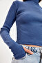Indigo Fitted/Tight-Fitting Turtleneck Finger-Insert Detail Ribbed Stretchy Knitted Blouse Twoaw21Bz0071 - 5