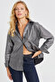 Women's Black Striped Shiny Shirt SF2531 - 2