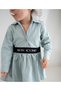 Girl's Organic Cotton Green Standard Fit Shirt Collar Elastic Mini Dress - 4