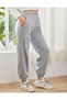 High Waist Women's Gray Sweatpants with Elastic Waist Pockets - 4