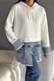 Women's Hooded Denim Denim Detailed Button Design Sweatshirt - 6