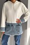 Women's Hooded Denim Denim Detailed Button Design Sweatshirt - 3