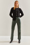 Women's Khaki Half-Spanish-Cut Leather Trousers 40981019 - 4