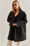 Women's Black Wrinkled Fabric Coat Stk75 - 6