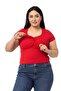 Plus Size Half Sleeve Camisole Red Body with Lace Detail on the Chest