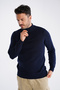 Navy Blue Men's 100% Cotton Zippered Stand Collar Knitwear Sweater - 2
