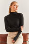 Women's Black Turtleneck Piece Sweater 20234264 - 5