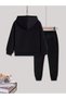 Girl's Hooded Baby Girl Printed Black Tracksuit Set - 2