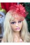 Vintage Custom Design Bridal Wedding Veil Floral Tulle Hat Hair Accessory with Clip Cap Clasp Red - 2