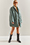 Women's Water Green Buttoned Oversize Inflatable Coat Stk66