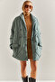Women's Water Green Buttoned Oversize Inflatable Coat Stk66 - 5
