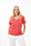 100% Organic Cotton V-Neck Striped T-shirt Red/white - 5